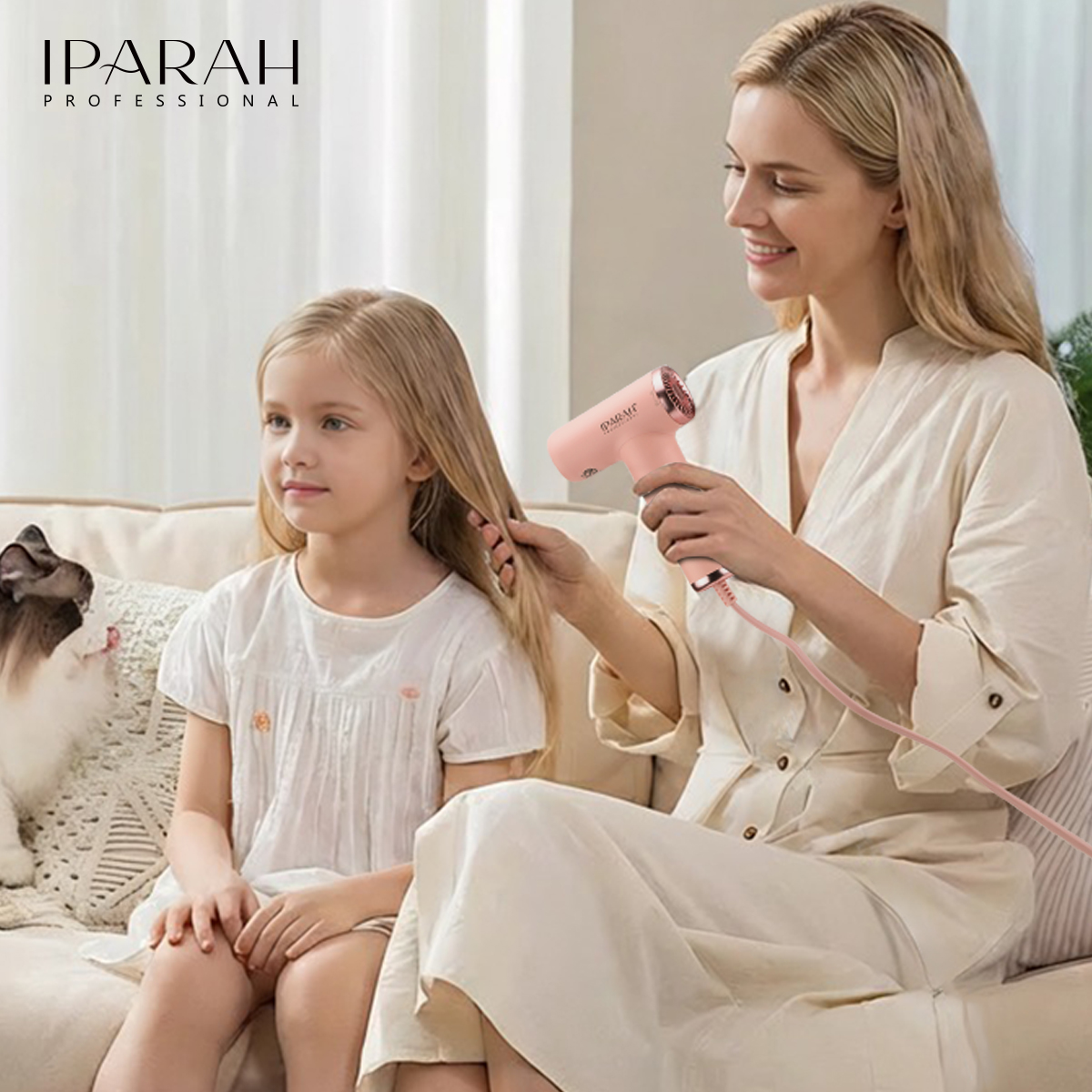 IPARAH pink hair dryer, household high-power negative ion quick-drying mini portable P-380 Application Scenario