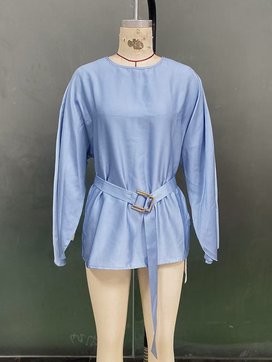wish 2026 Autumn New Cross-border Independent Station, elegant European and American style solid color shirt, flared mid-sleeve women's wear Item Picture