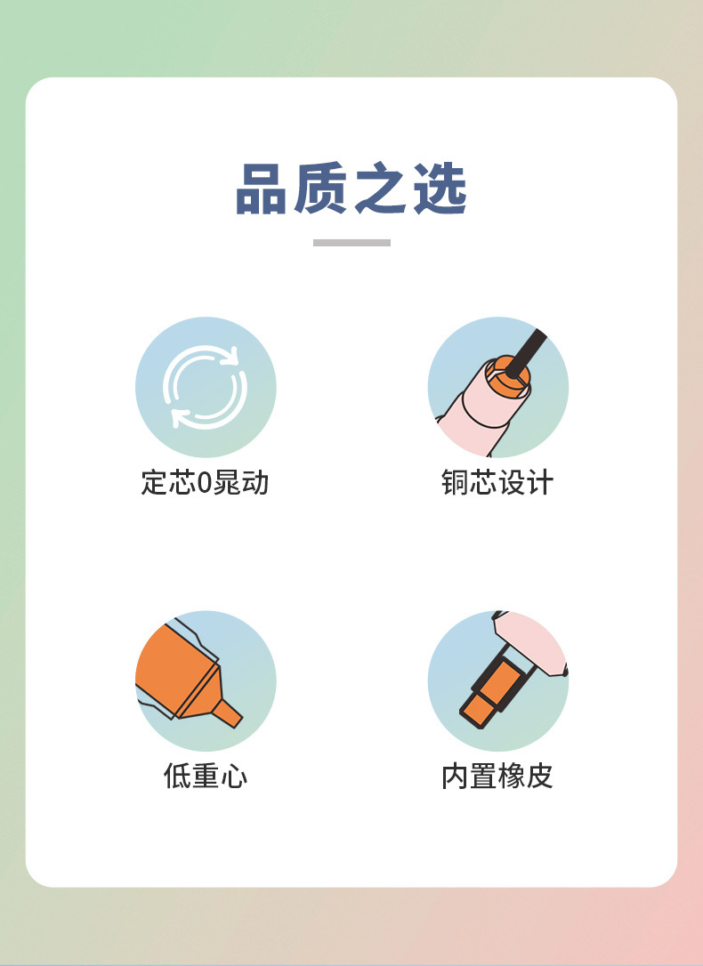 宝克防断芯高颜值自动铅笔HB/2B学生专用三爪瓣低重心考试作业用 pic 2