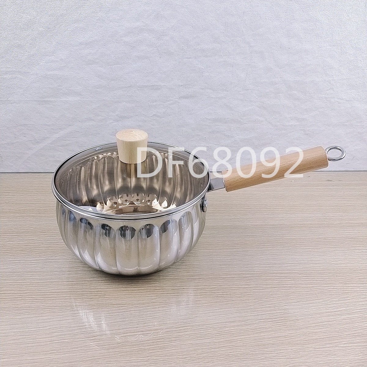DF68092 Pumpkin wooden handle milk pot, single handle small milk pot, stainless steel thickened milk pot, baby food soup pot, induction cooker, instant noodle non-stick pot, DF TRADINGHOUSE full image