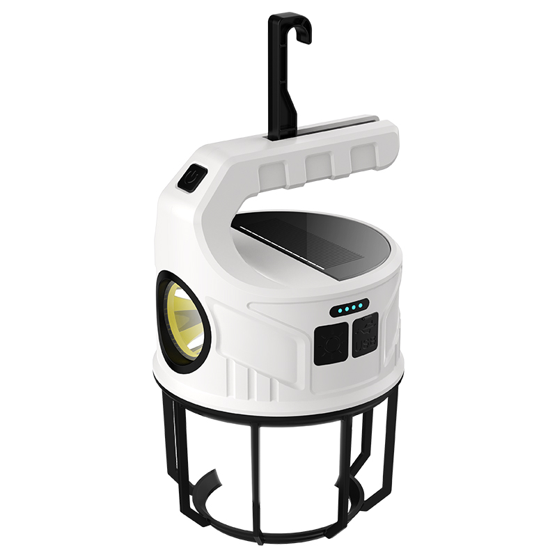 Wushang white camping light strip, black handle, solar panel, LED lamp head, protective bracket, control panel, portable outdoor camping lamp Item Picture