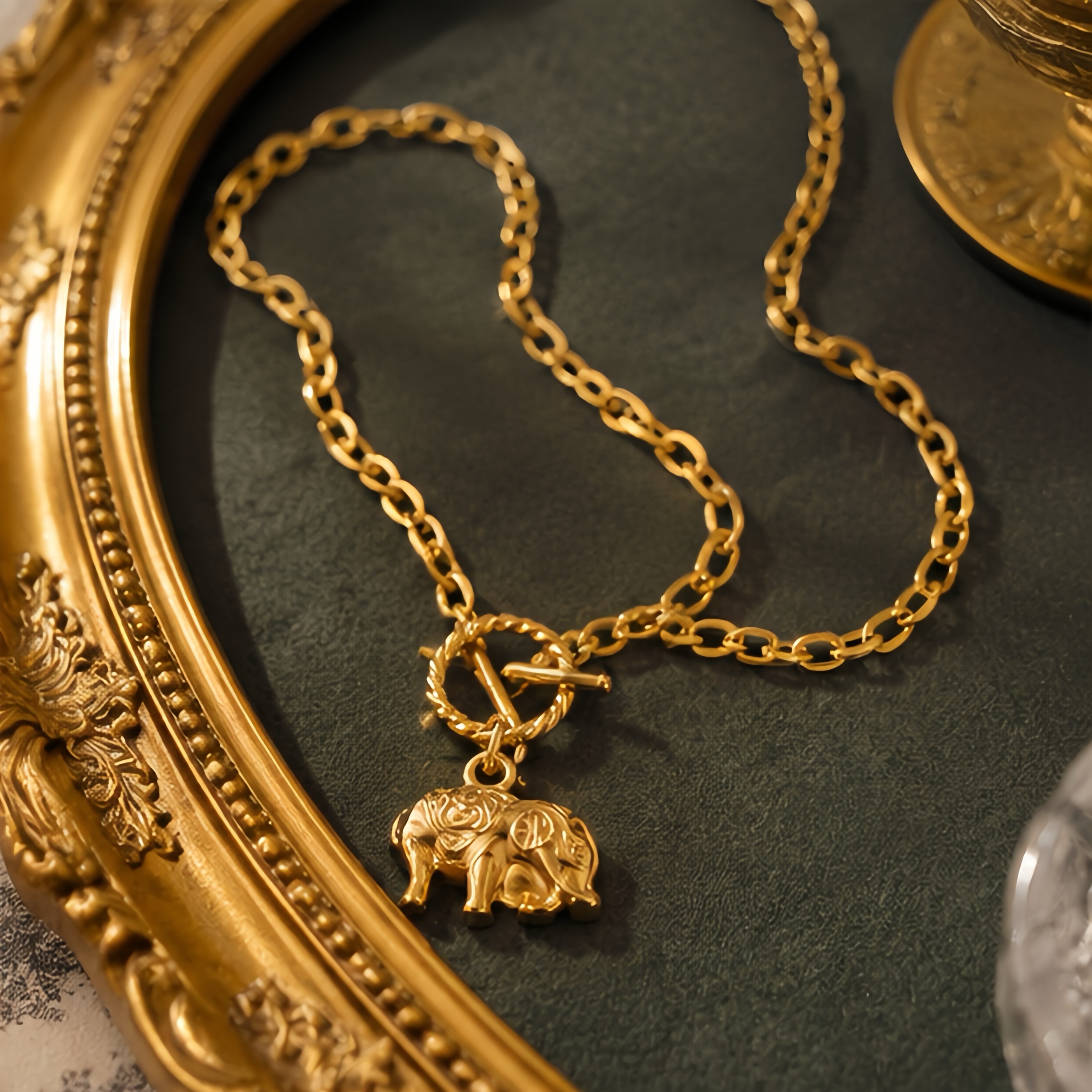 Three-dimensional auspicious image pendant, twisted ring OT buckle, thick chain collarbone chain, simple and elegant, street retro style, niche and individual trendy neck accessory Application Scenario