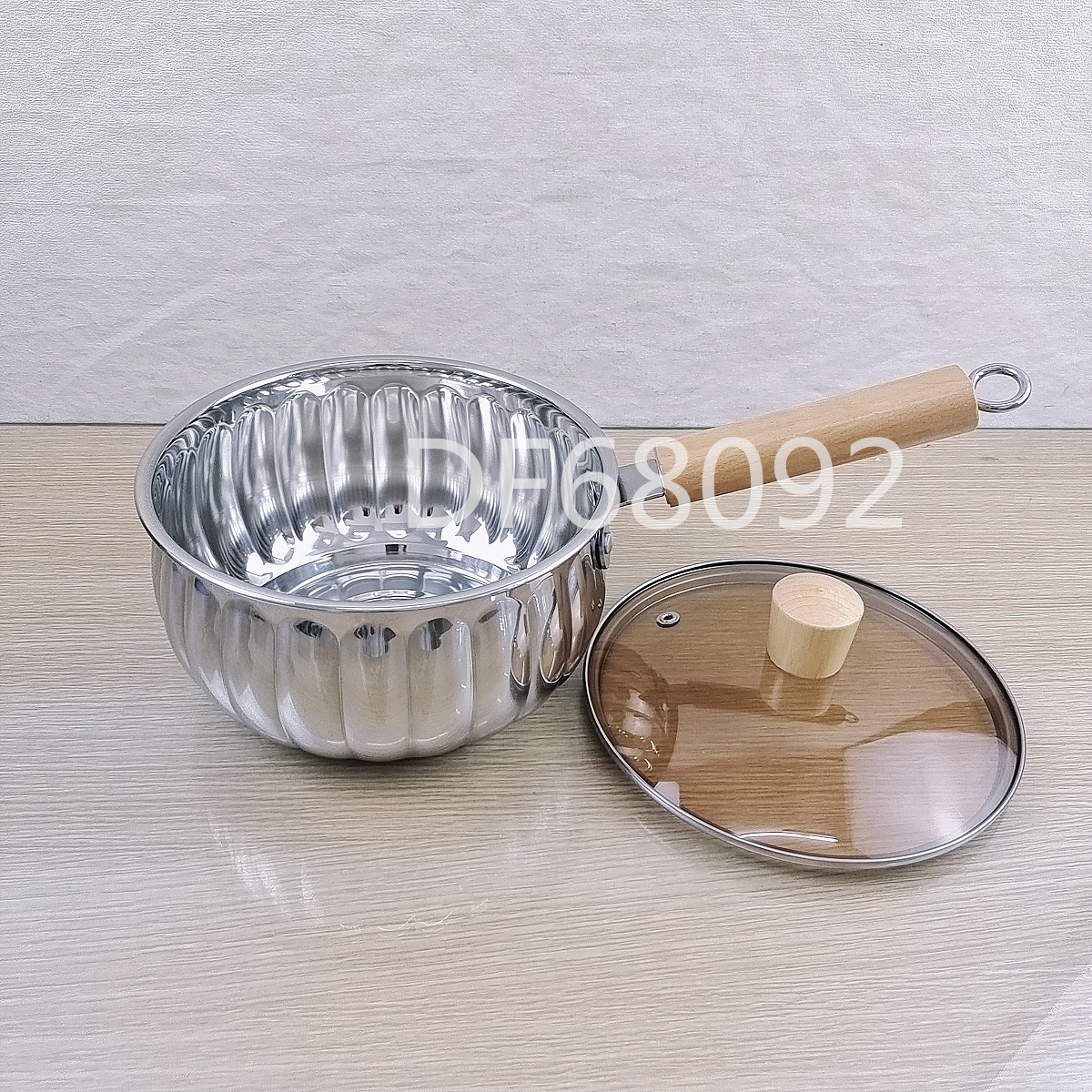DF68092 Pumpkin wooden handle milk pot, single handle small milk pot, stainless steel thickened milk pot, baby food soup pot, induction cooker, instant noodle non-stick pot, DF TRADINGHOUSE Specification image