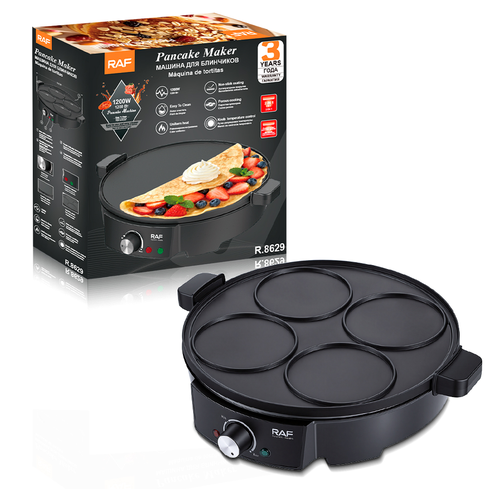 RAF European standard cross-border electric griddle, 4-hole egg frying pan, multi-functional frying and baking machine, thin pancake machine, pancake maker, egg frying machine Item Picture