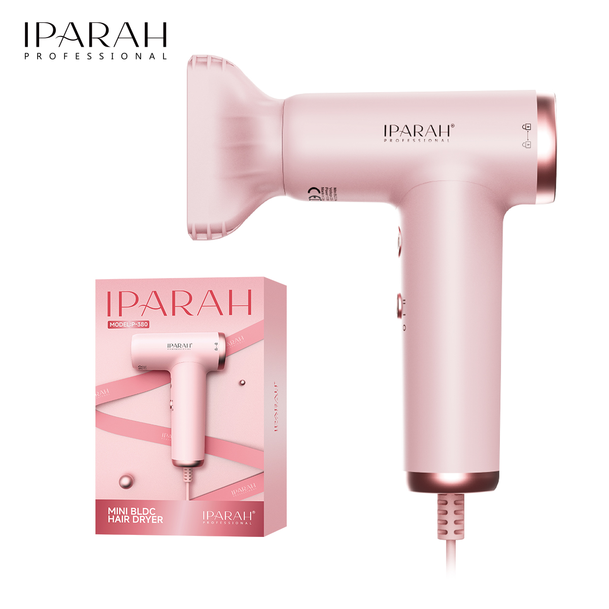IPARAH pink hair dryer, household high-power negative ion quick-drying mini portable P-380 Specification image
