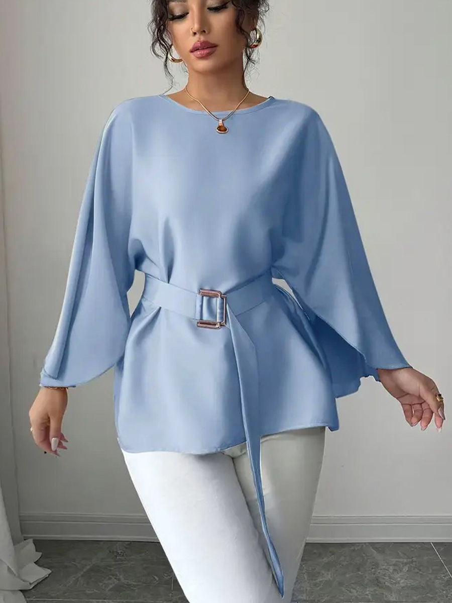 wish 2026 Autumn New Cross-border Independent Station, elegant European and American style solid color shirt, flared mid-sleeve women's wear Application Scenario