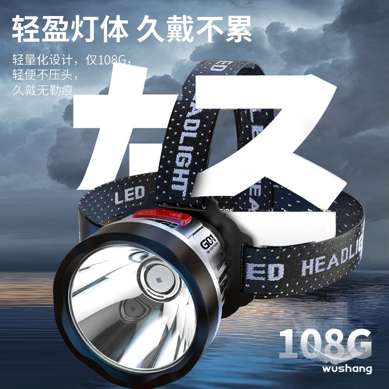 WS-01 multi-functional head-mounted fishing emergency sensing headlamp with strong headlight for outdoor lighting and charging Specification image