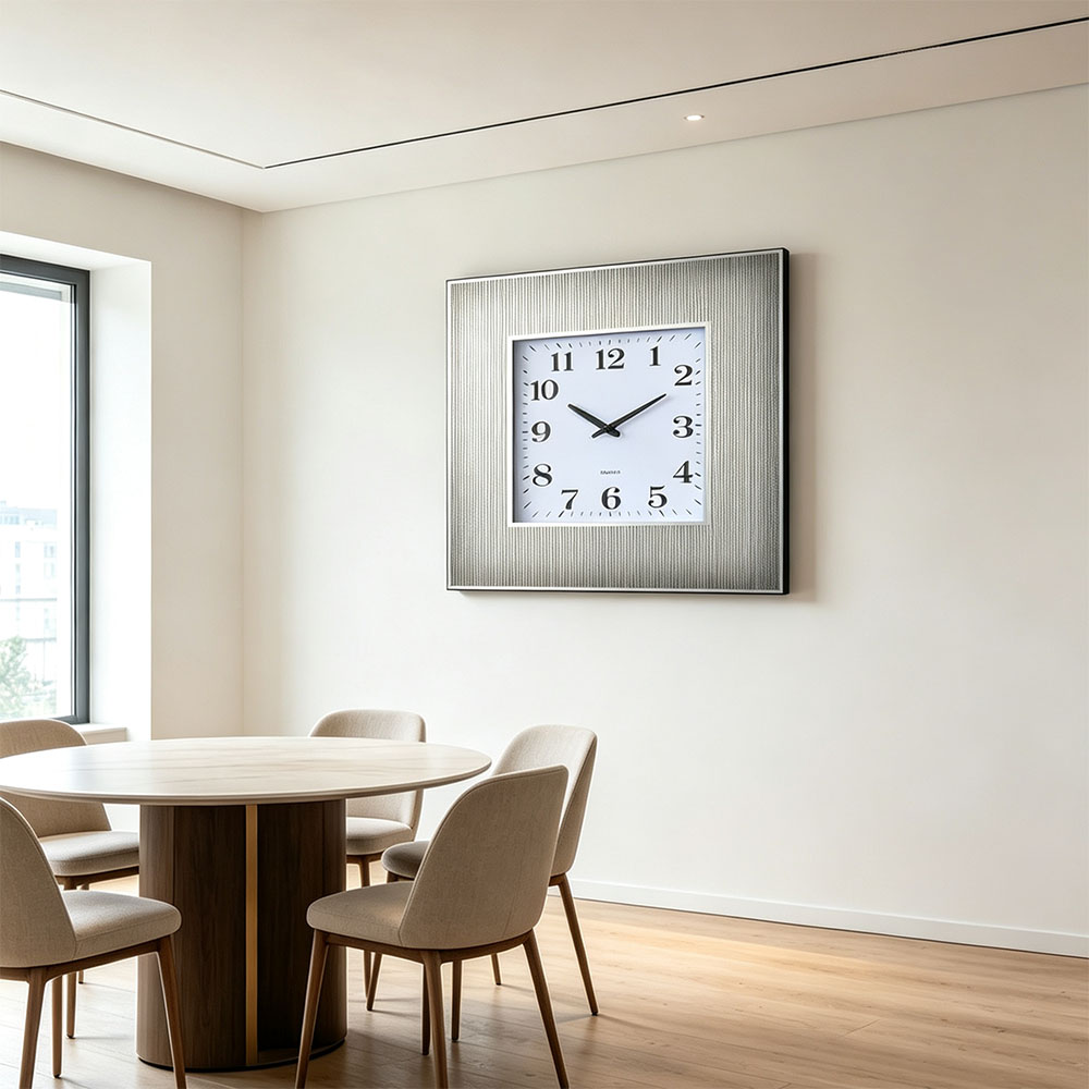 Silver and gold printed powder striped glass wall clock, artistic craftsmanship, living room, study, entrance hall wall clock, square simple decorative wall clock details Picture