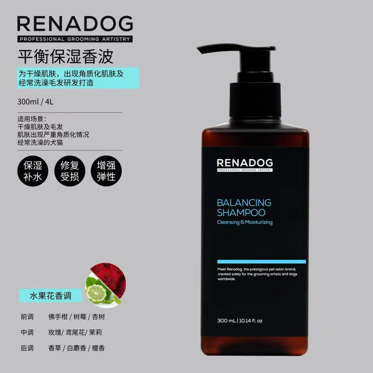 RENADOG, Korean imported Dog and Cat Shampoo and Bath Liquid, Pet Care and Fragrance 300ml, Original import details Picture