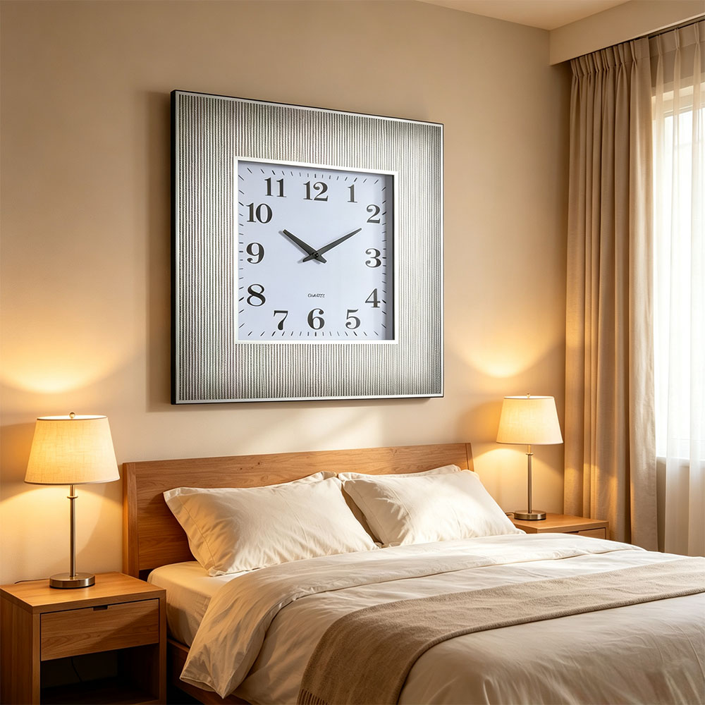 Silver and gold printed powder striped glass wall clock, artistic craftsmanship, living room, study, entrance hall wall clock, square simple decorative wall clock Item Picture
