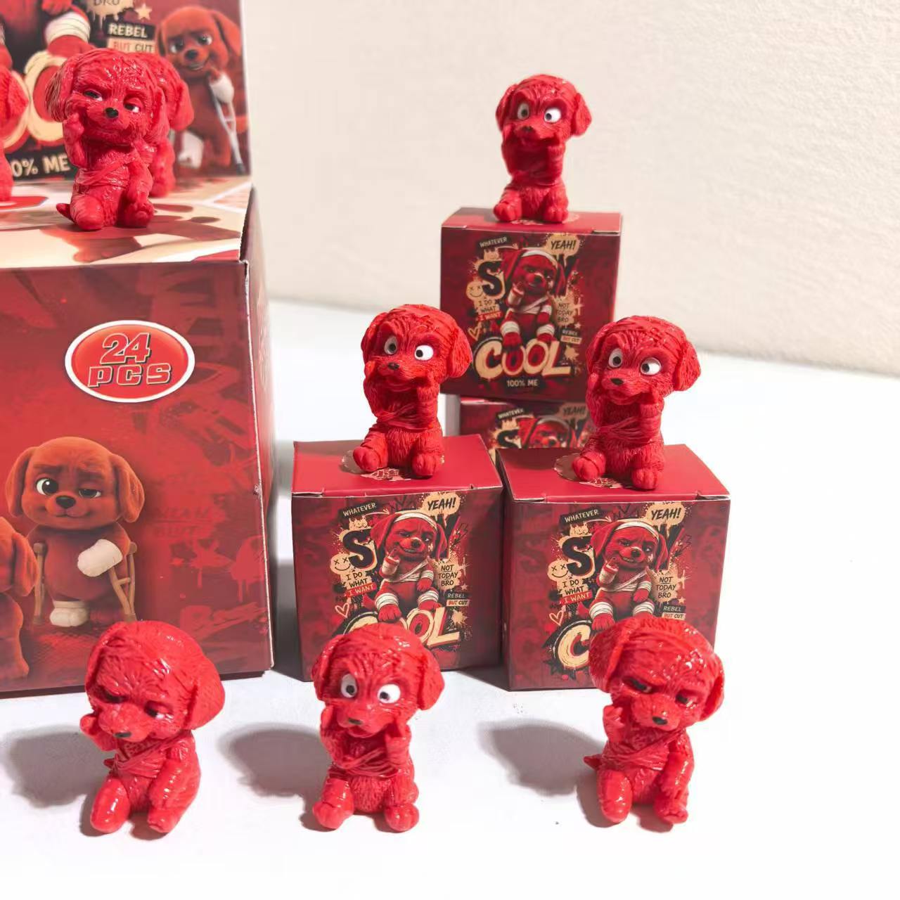 New cute and mischievous little red dog figurine, cute blind box, cartoon trendy toy figurine, desktop decorative item details Picture