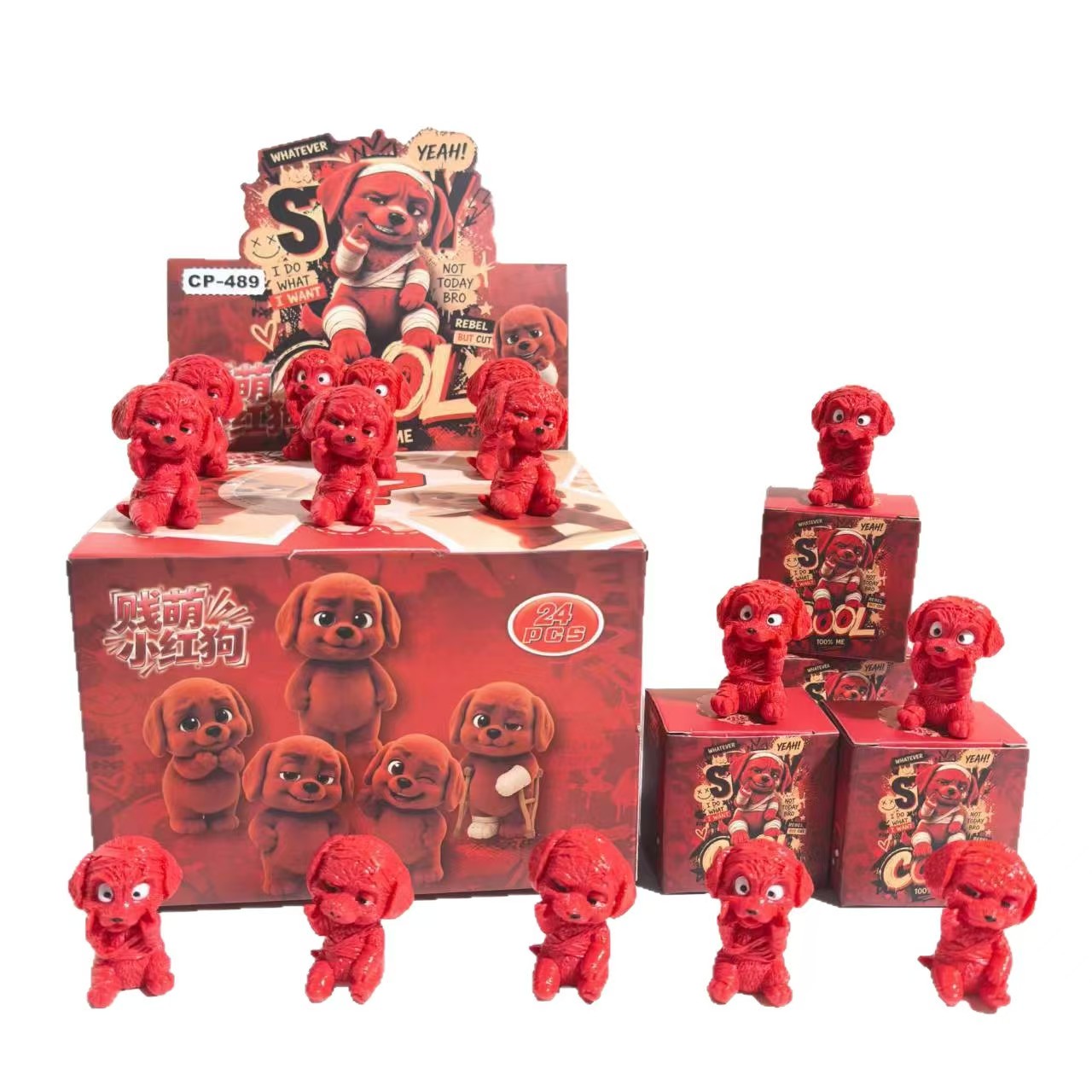 New cute and mischievous little red dog figurine, cute blind box, cartoon trendy toy figurine, desktop decorative item Application Scenario