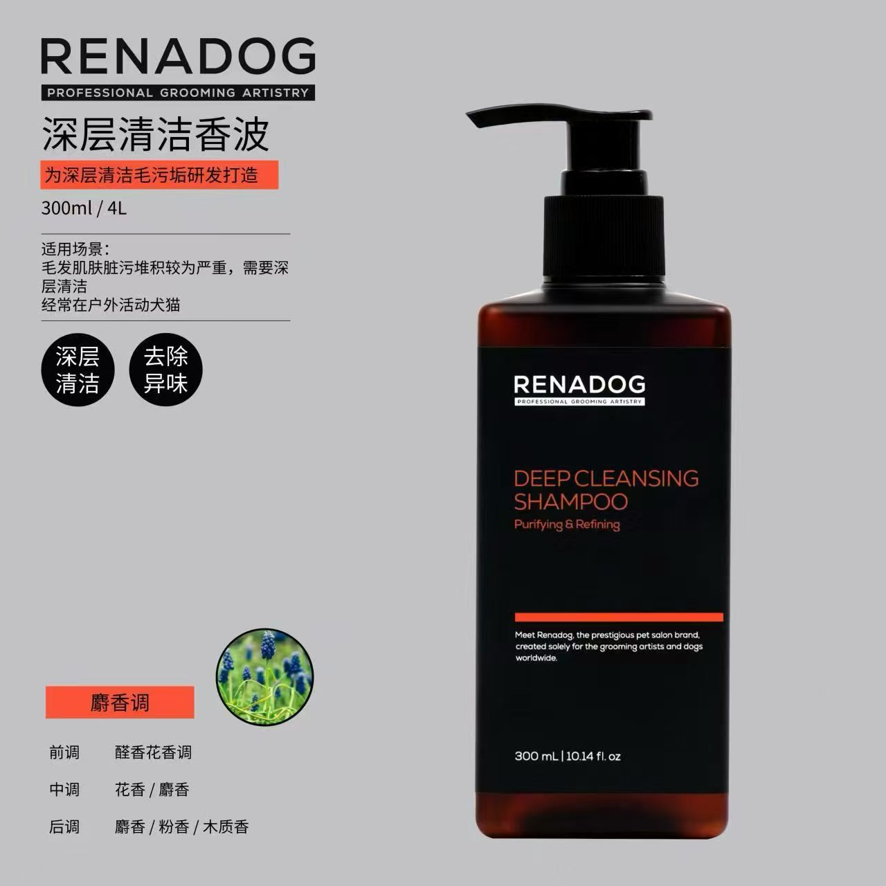RENADOG, Korean imported Dog and Cat Shampoo and Bath Liquid, Pet Care and Fragrance 300ml, Original import Application Scenario