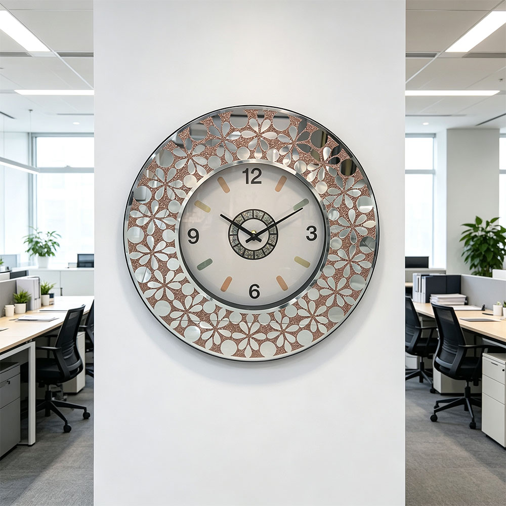 Circular floral decorated retro mirror wall clock, low-key luxury, quiet timekeeping, simple and elegant, a handicraft clock, decorative wall clock for the entrance hall, home living room and bedroom