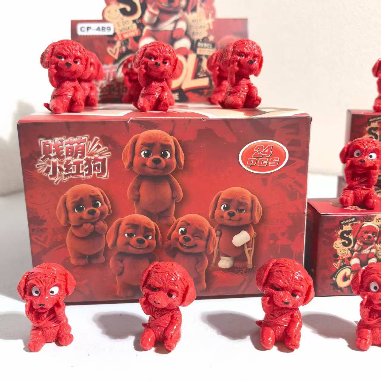 New cute and mischievous little red dog figurine, cute blind box, cartoon trendy toy figurine, desktop decorative item Specification image