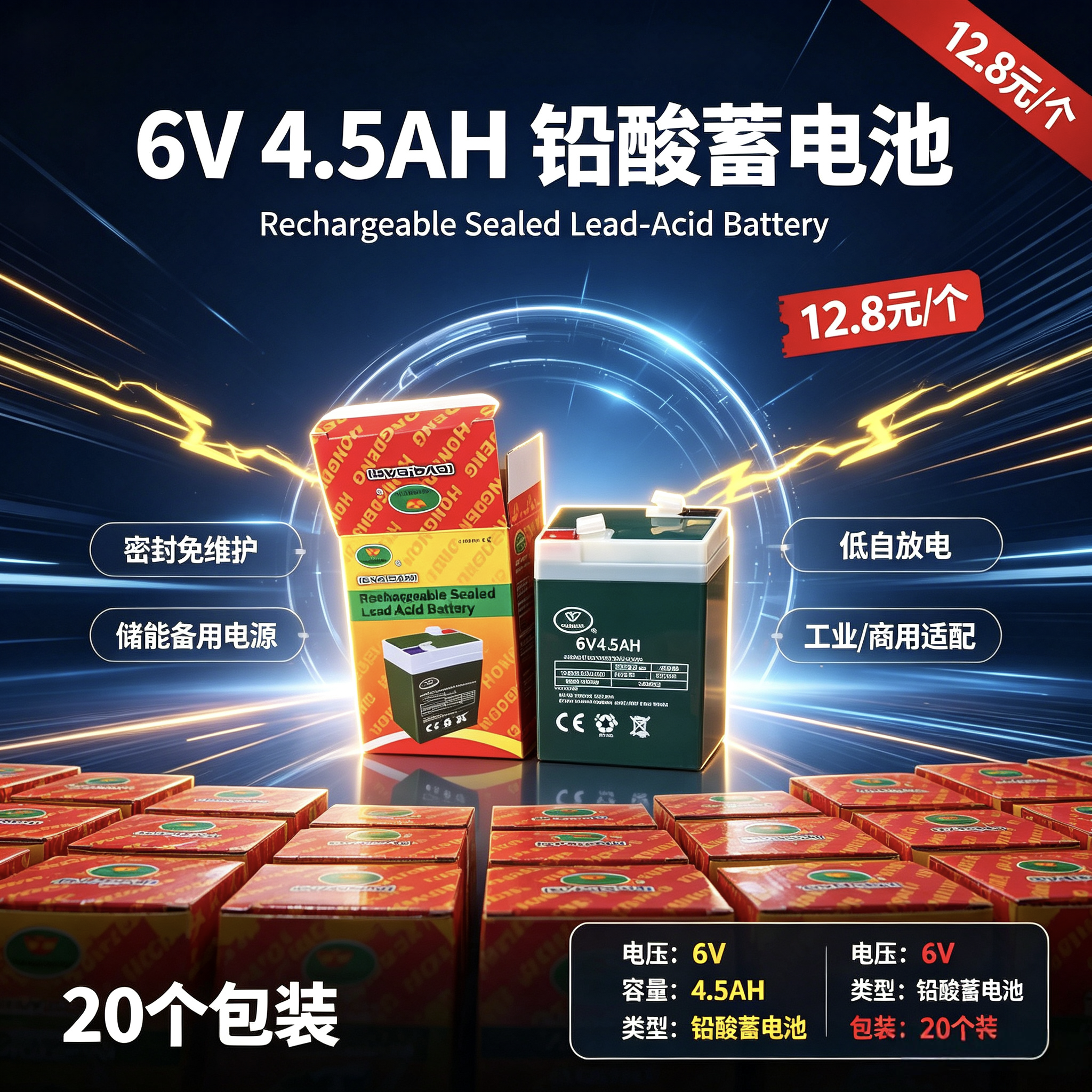 4V6AH密封铅酸蓄电池 电子秤强光手电免维护充电电瓶