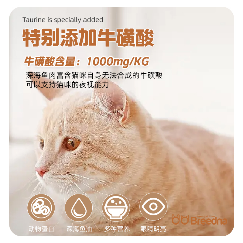 Breedna, a Spanish imported grain-free fresh meat cat food, offers ten types of meat for weight gain, weight growth and cheek development Specification image