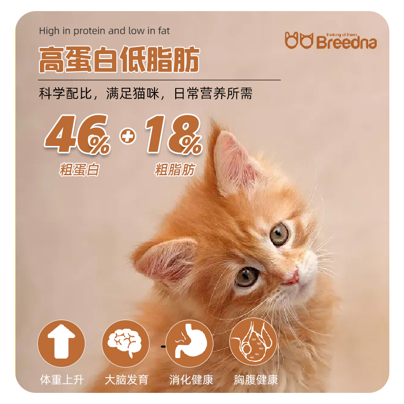 Breedna, a Spanish imported grain-free fresh meat cat food, offers ten types of meat for weight gain, weight growth and cheek development details Picture