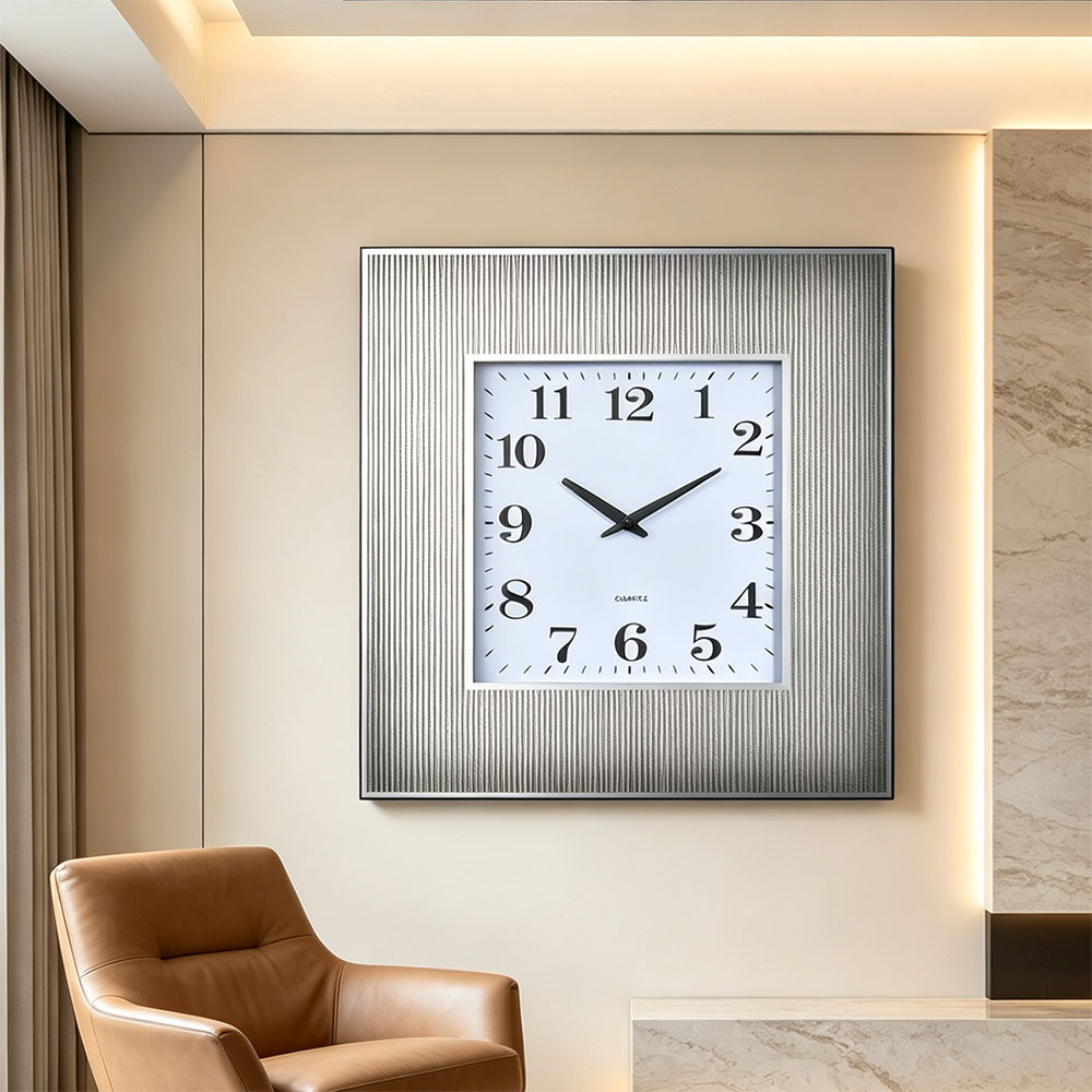 Silver and gold printed powder striped glass wall clock, artistic craftsmanship, living room, study, entrance hall wall clock, square simple decorative wall clock