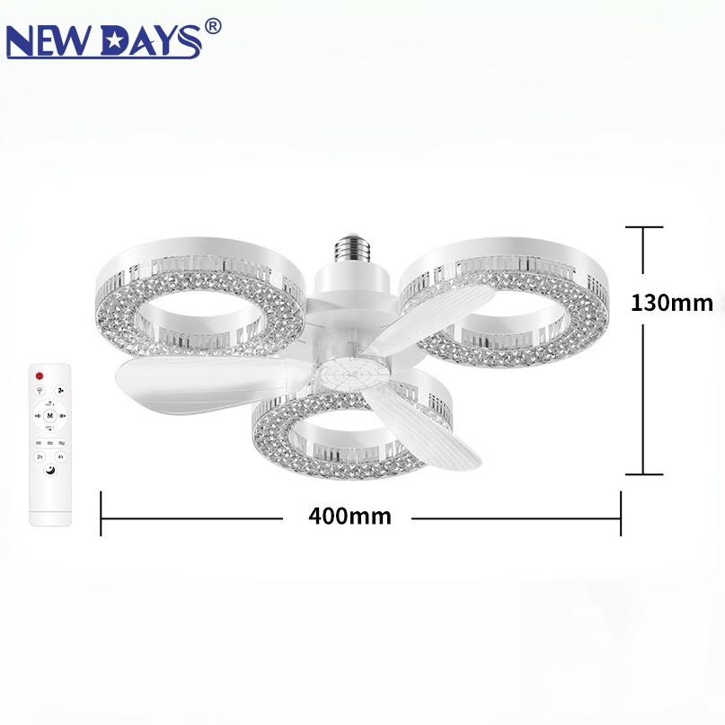 NEWDAYS品牌跨境新品led三灯三叶风扇灯，E27螺口可折叠风扇灯，节能高亮遥控调光照明带灯吊扇 details Picture