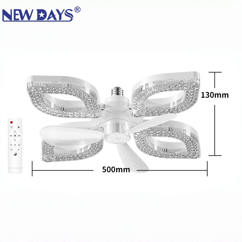 NEWDAYS brand's cross-border new led petal-shaped four-leaf fan light, E27 foldable fan light, energy-saving high-brightness remote-controlled dimming lighting ceiling fan with light Item Picture