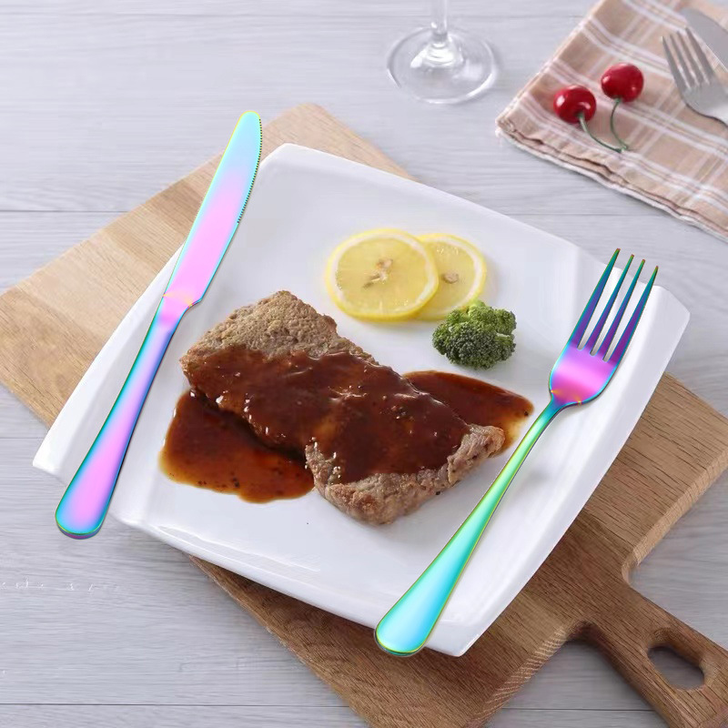Gold and silver knife and fork steak plates, Western fork and knife stainless steel tableware, high-end wooden box set Application Scenario