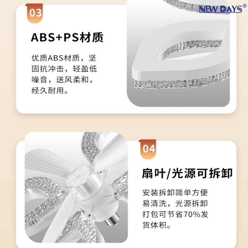 NEWDAYS brand's cross-border new led petal-shaped four-leaf fan light, E27 foldable fan light, energy-saving high-brightness remote-controlled dimming lighting ceiling fan with light Specification image