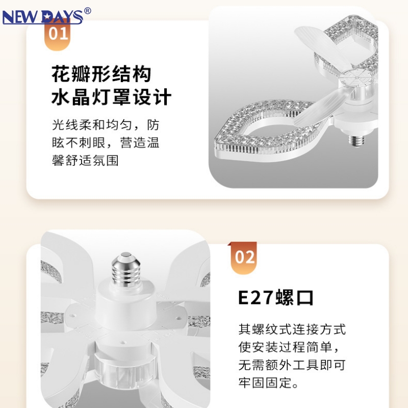 NEWDAYS brand's cross-border new led petal-shaped four-leaf fan light, E27 foldable fan light, energy-saving high-brightness remote-controlled dimming lighting ceiling fan with light details Picture