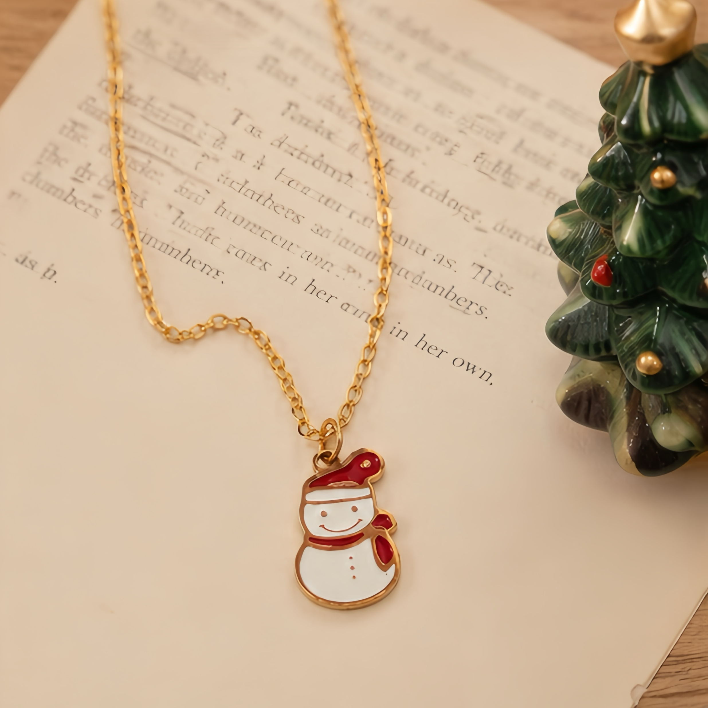 Smiling Snowman Christmas-themed oil-dripping stainless steel necklace, winter festival accessory, Christmas Eve gift, soft and cute, durable and anti-fading collarbone necklace Specification image