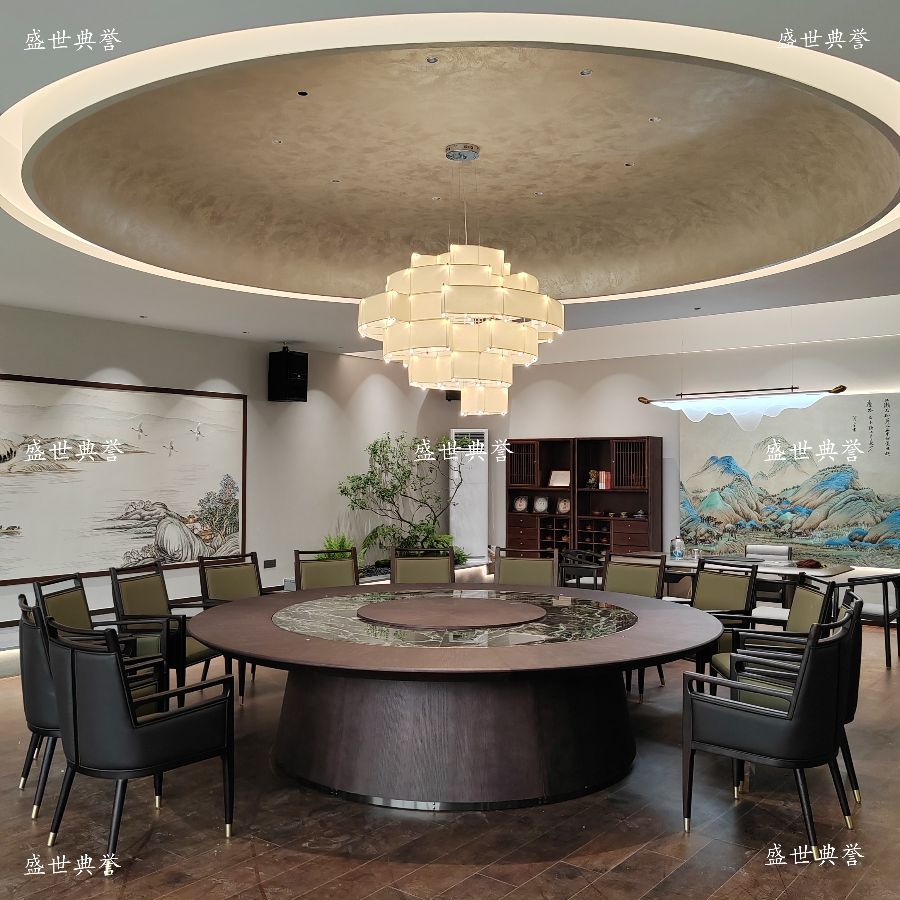 Electric dining tables and chairs for the internal club of Wuxi company, solid wood dining chairs for hotel business reception, and solid wood chairs for villa household use Item Picture