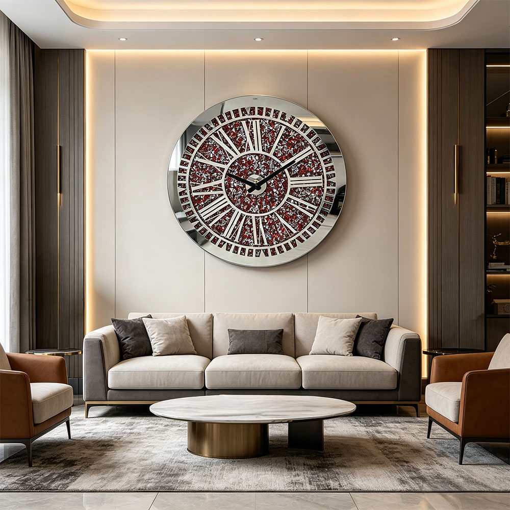 Classic and simple all-pink Roman numeral craft art entrance, study and living room craft wall clock Specification image