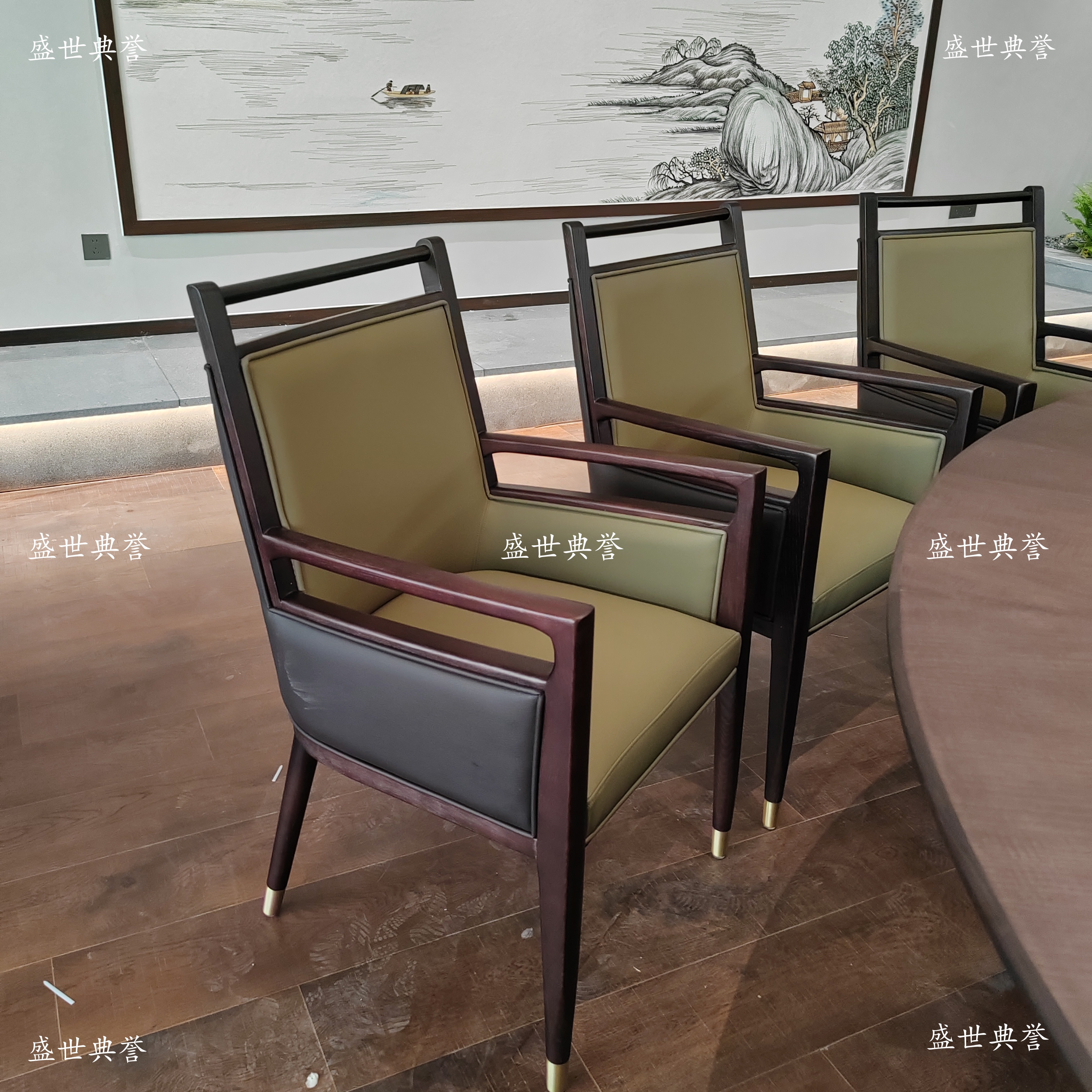 Electric dining tables and chairs for the internal club of Wuxi company, solid wood dining chairs for hotel business reception, and solid wood chairs for villa household use Specification image
