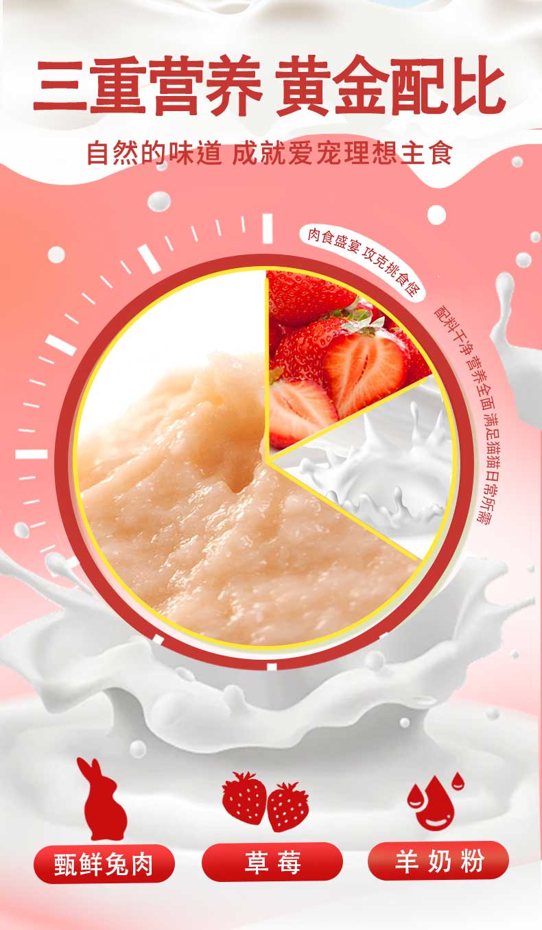 妮吖全价主食猫用奶糕牛牛焗南瓜/兔兔红草莓/鳕鱼猴头茹三种口味可选25g*10包/3盒套 pic 19