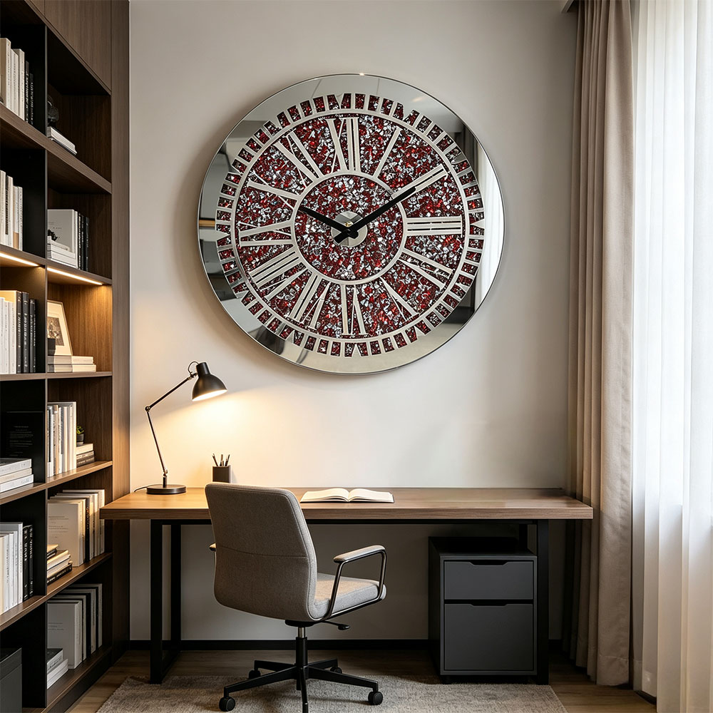 Classic and simple all-pink Roman numeral craft art entrance, study and living room craft wall clock details Picture