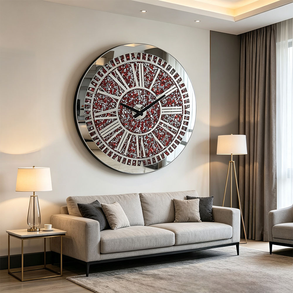 Classic and simple all-pink Roman numeral craft art entrance, study and living room craft wall clock Application Scenario