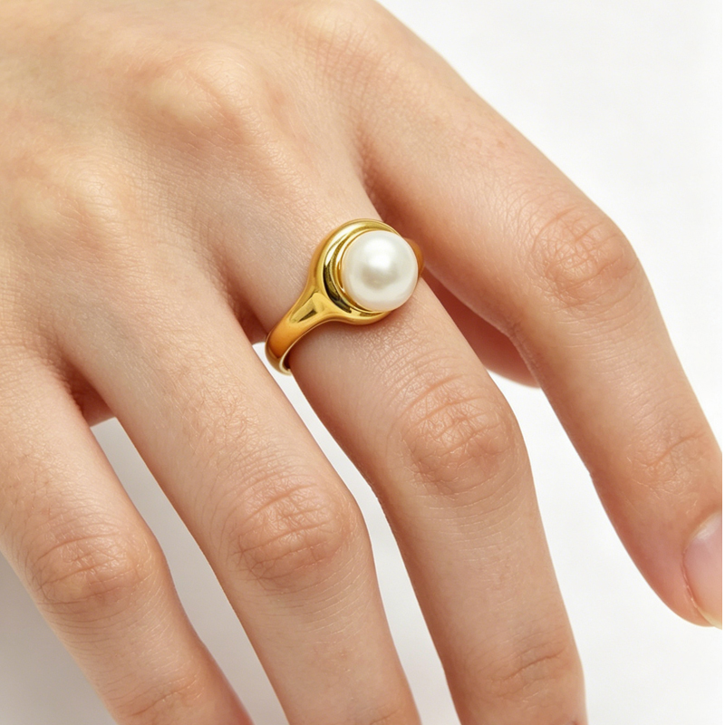 Anillo de cobre chapado en oro real 24K anillo de perla anillo de tamaño medio abierto Application Scenario