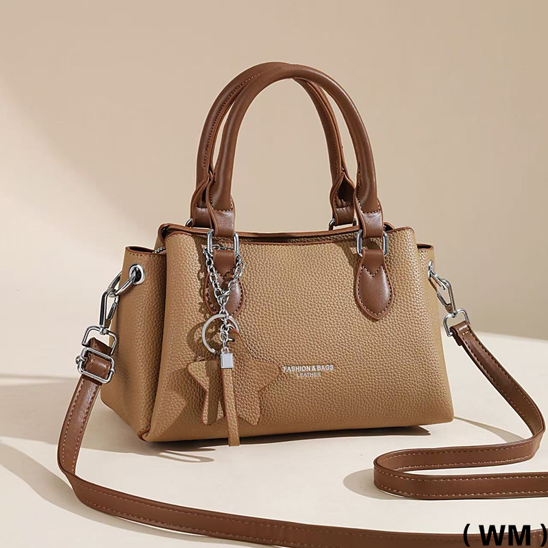 LV lady's white handbag, brown leather handle shoulder strap, grain texture with star metal pendant, genuine leather cowhide Application Scenario
