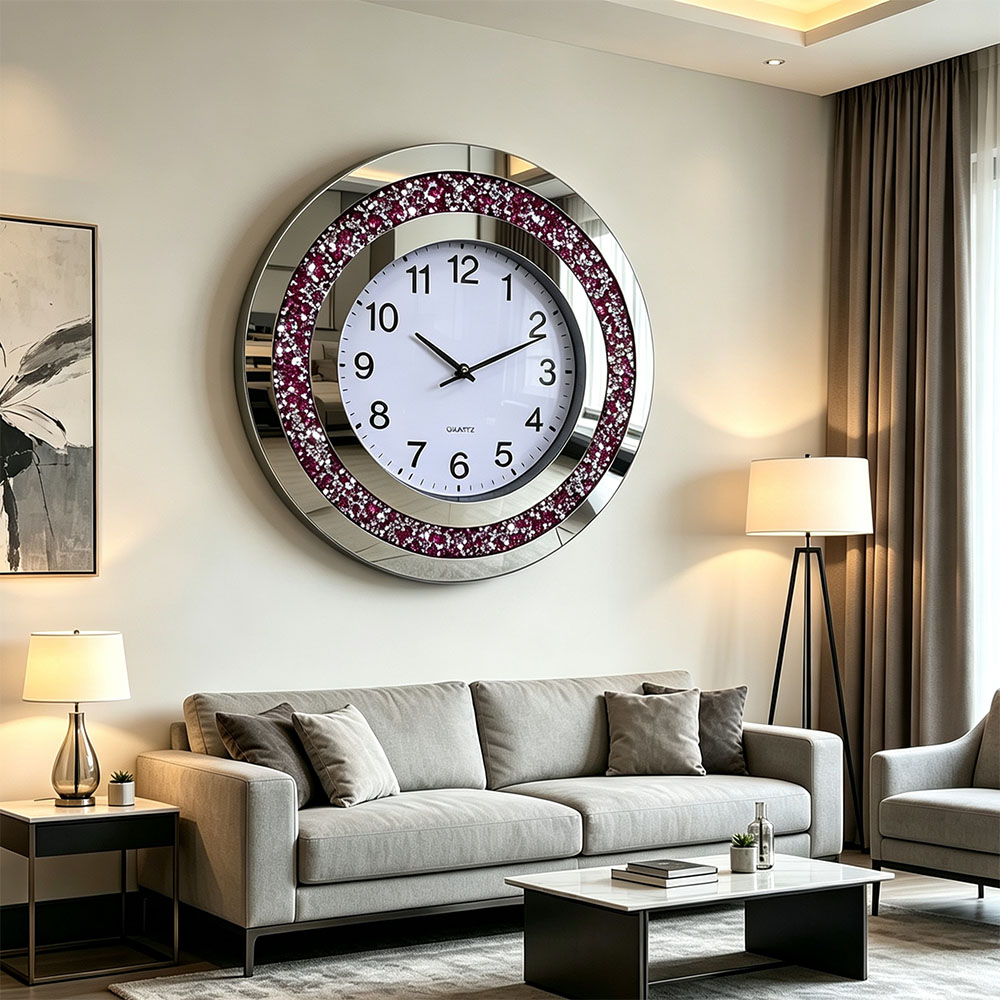 Simple style round diamond-encrusted wall clock, artistic craftsmanship, living room, bedroom, entrance hall wall clock, silent movement, high-end quality details Picture