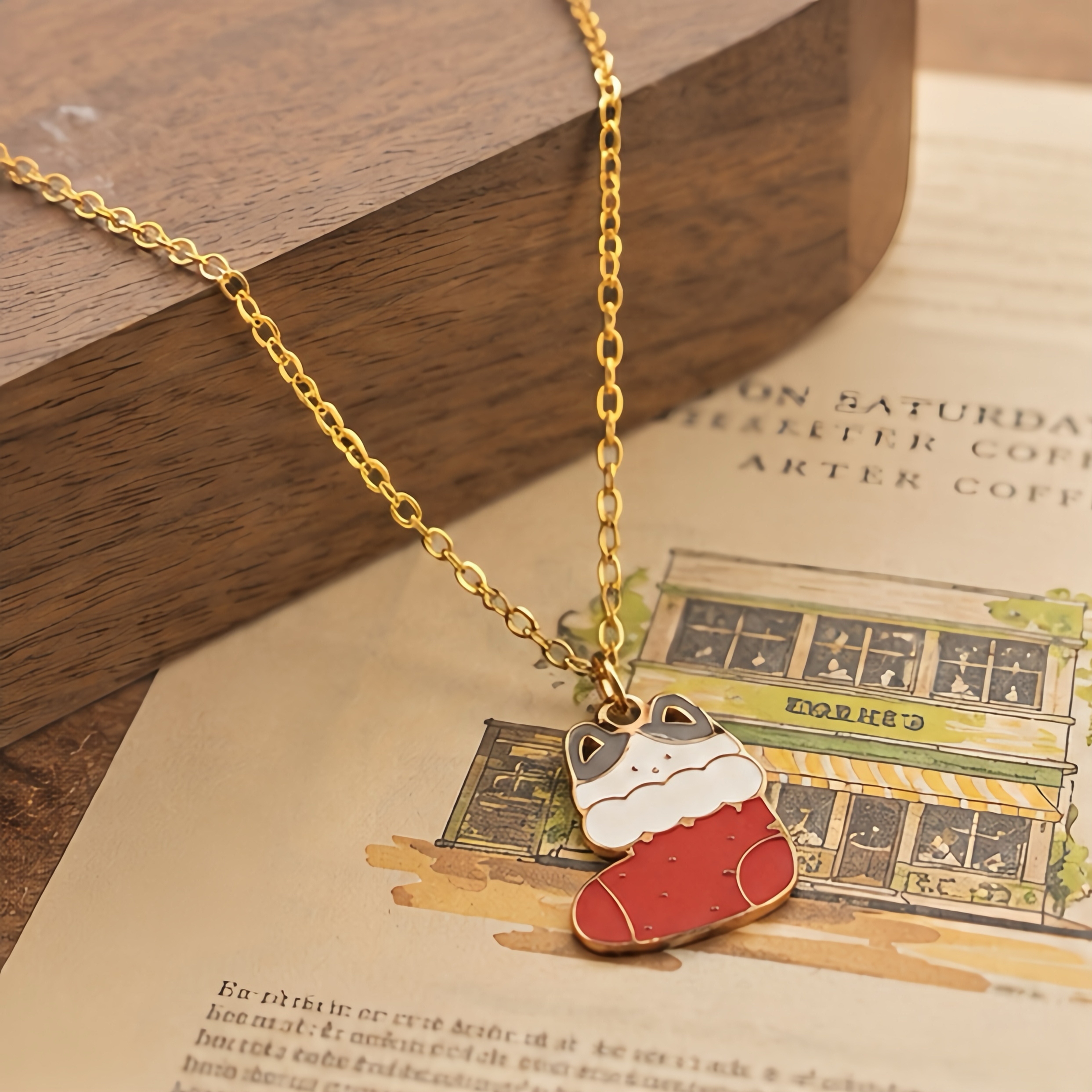 Christmas stockings, cat oil-dripping stainless steel pendant, soft and cute holiday accessories, versatile gifts for Christmas dates, not easy to fade, collarbone necklace Specification image
