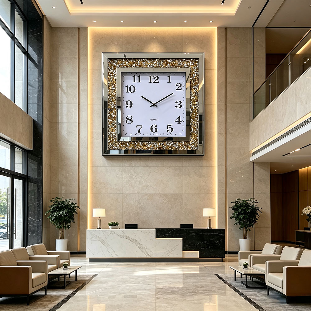 The golden diamond square artistic craft wall clock with a silent movement is simple and elegant for the living room, study and entrance Item Picture
