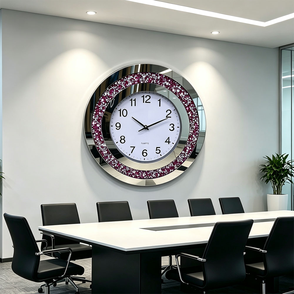 Simple style round diamond-encrusted wall clock, artistic craftsmanship, living room, bedroom, entrance hall wall clock, silent movement, high-end quality Specification image