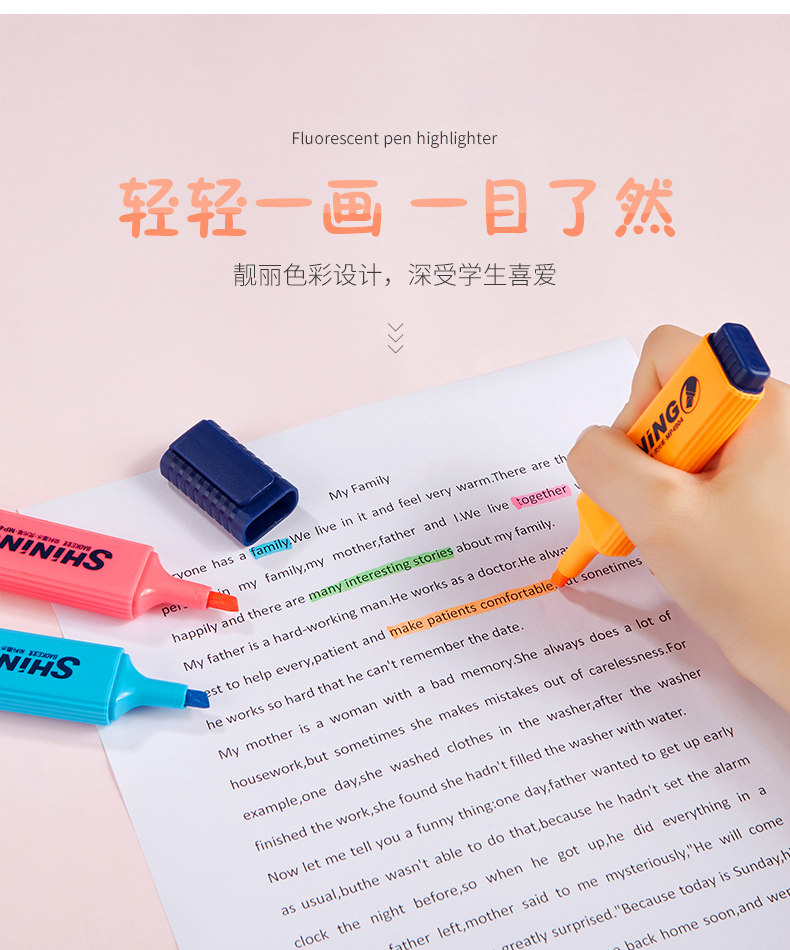 宝克多色荧光笔学生考试复习划线重点标记笔涂鸦手账笔水性彩色笔 pic 2