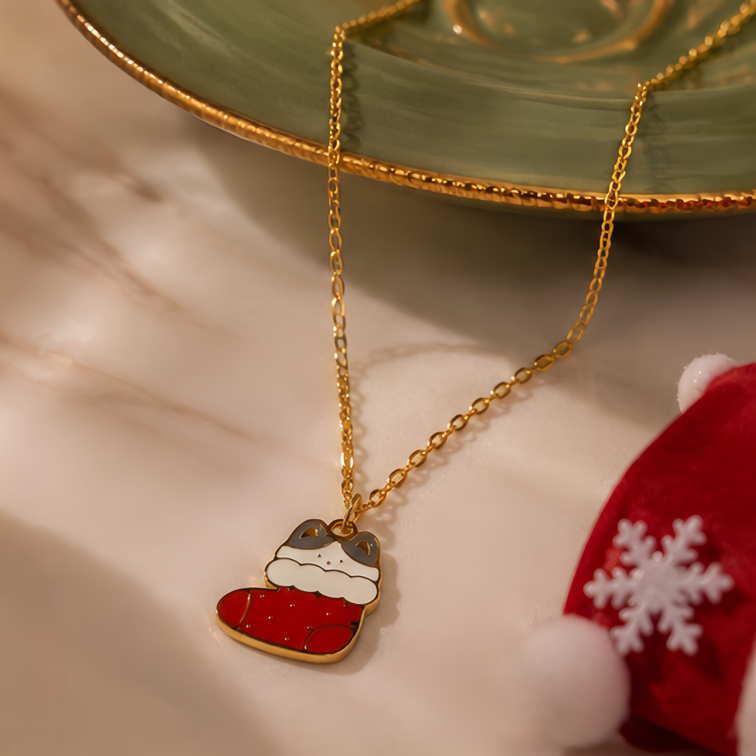 Christmas stockings, cat oil-dripping stainless steel pendant, soft and cute holiday accessories, versatile gifts for Christmas dates, not easy to fade, collarbone necklace details Picture