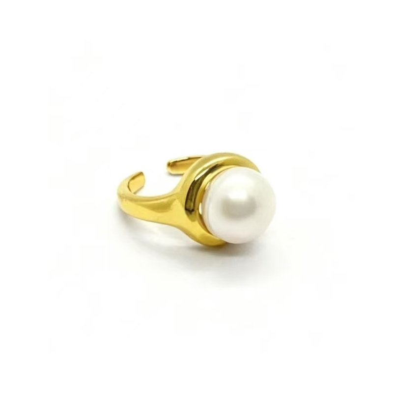 Anillo de cobre chapado en oro real 24K anillo de perla anillo de tamaño medio abierto Specification image