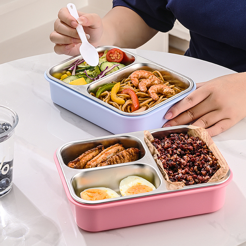 马卡龙双色分格餐盒透明可视盖子户外减脂分格保鲜便携带饭饭盒详情4