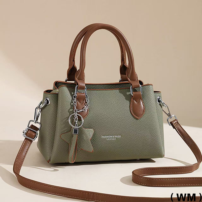 LV lady's white handbag, brown leather handle shoulder strap, grain texture with star metal pendant, genuine leather cowhide details Picture