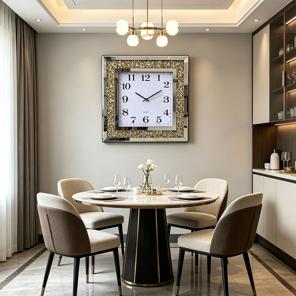 The golden diamond square artistic craft wall clock with a silent movement is simple and elegant for the living room, study and entrance Specification image