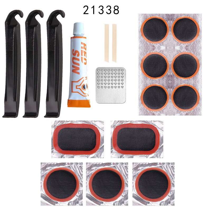 21338 Bicycle tire repair box, maintenance tools, valve core, cycling tool set, film prying bar, plastic transparent box, tire repair tools details Picture