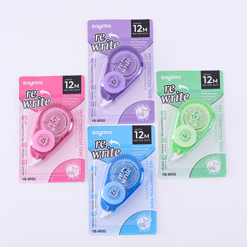 YB-8930  英文版足米数12米修正带 一体盖设计防丢 correction tape 