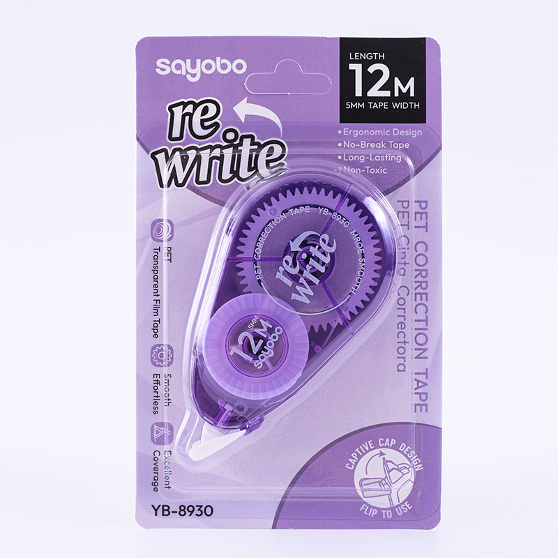 YB-8930 English version 12-meter full length correction tape with an integrated cover design for anti-loss correction tape Item Picture